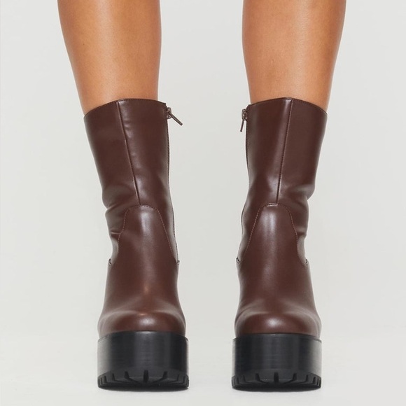 Princess Polly Brown Chunky Heel Ankle Boots - Picture 2 of 9